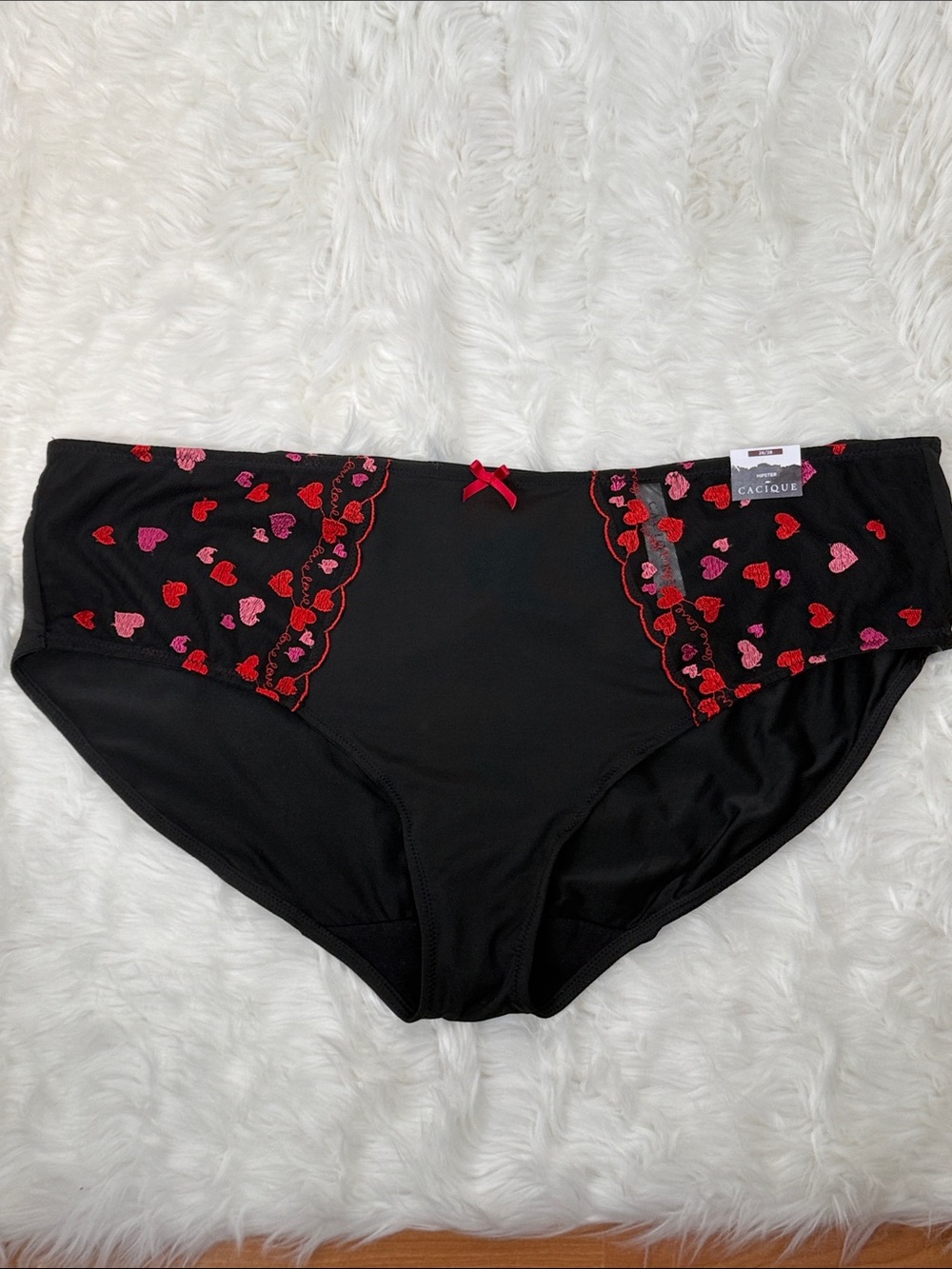 Women's Cacique Hipster Panties with Embroidered Hearts & Lace Panels NWT 26/28